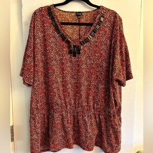 Rafaella woman orange & brown top with embellished neckline. Sz 2X   P3